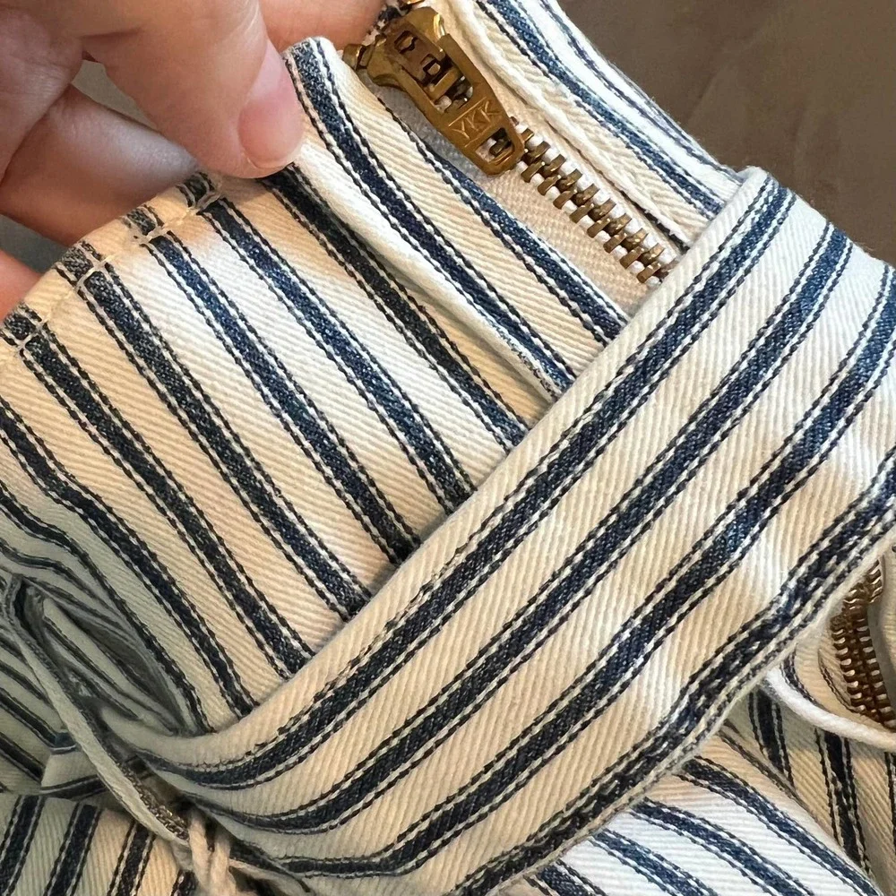 J. Crew Blue and White Striped Midi Skirt with Tie Waist